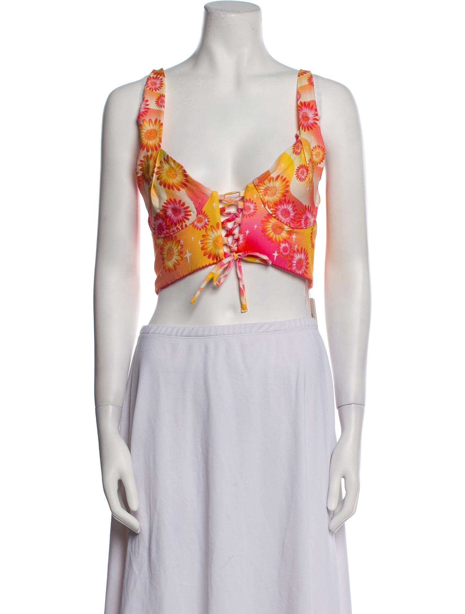 Revolve x Agua Bendita Floral Print V-Neck Crop Top w/ Tags