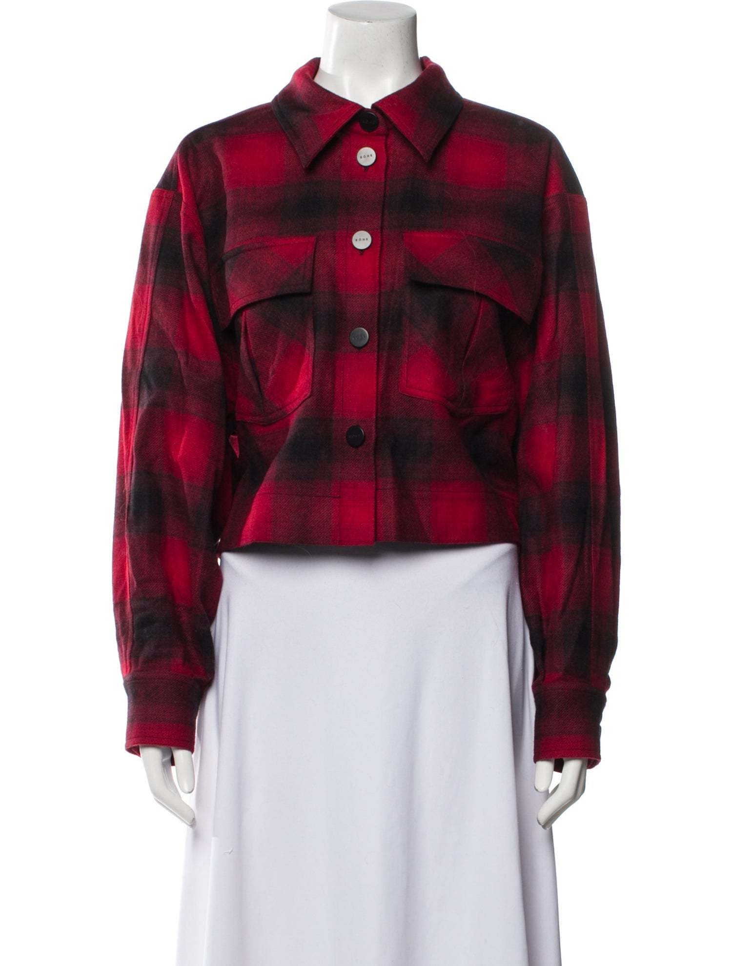 Róhe Wool Plaid Print Denim Jacket