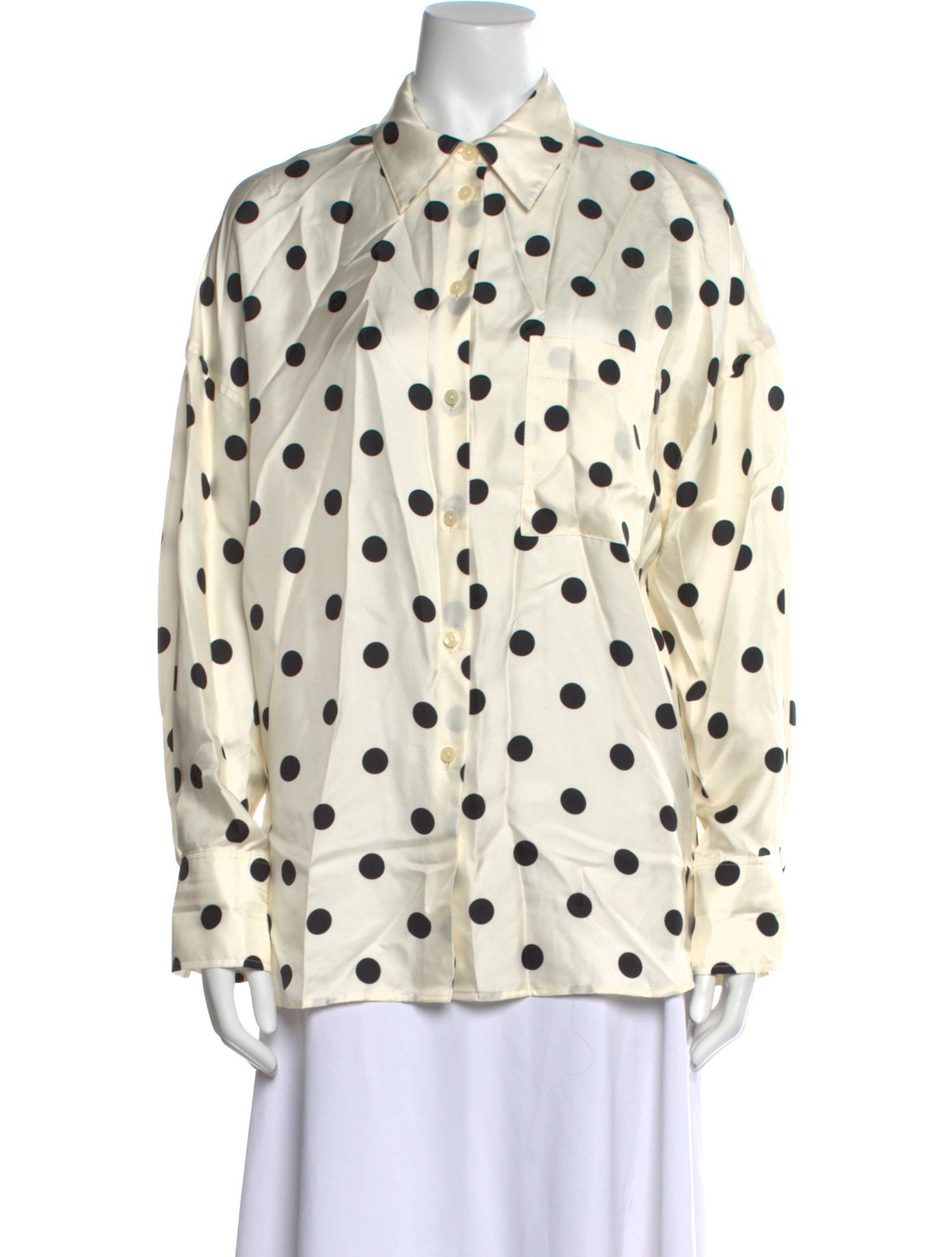 Róhe Silk Polka Dot Print Button-Up Top