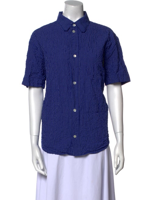 Róhe Plaid Print Short Sleeve Button-Up Top