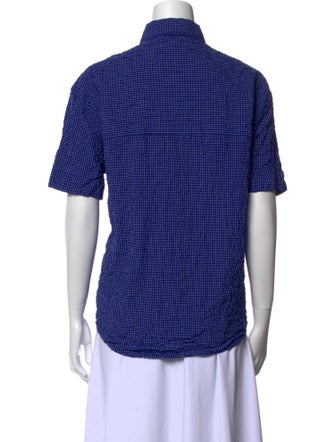 Róhe Plaid Print Short Sleeve Button-Up Top