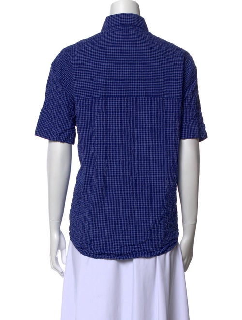 Róhe Plaid Print Short Sleeve Button-Up Top