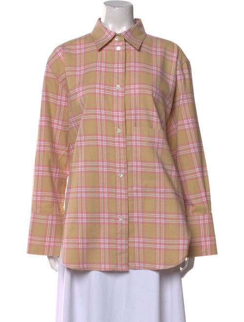 Róhe Plaid Print Long Sleeve Button-Up Top