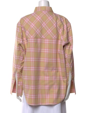 Róhe Plaid Print Long Sleeve Button-Up Top