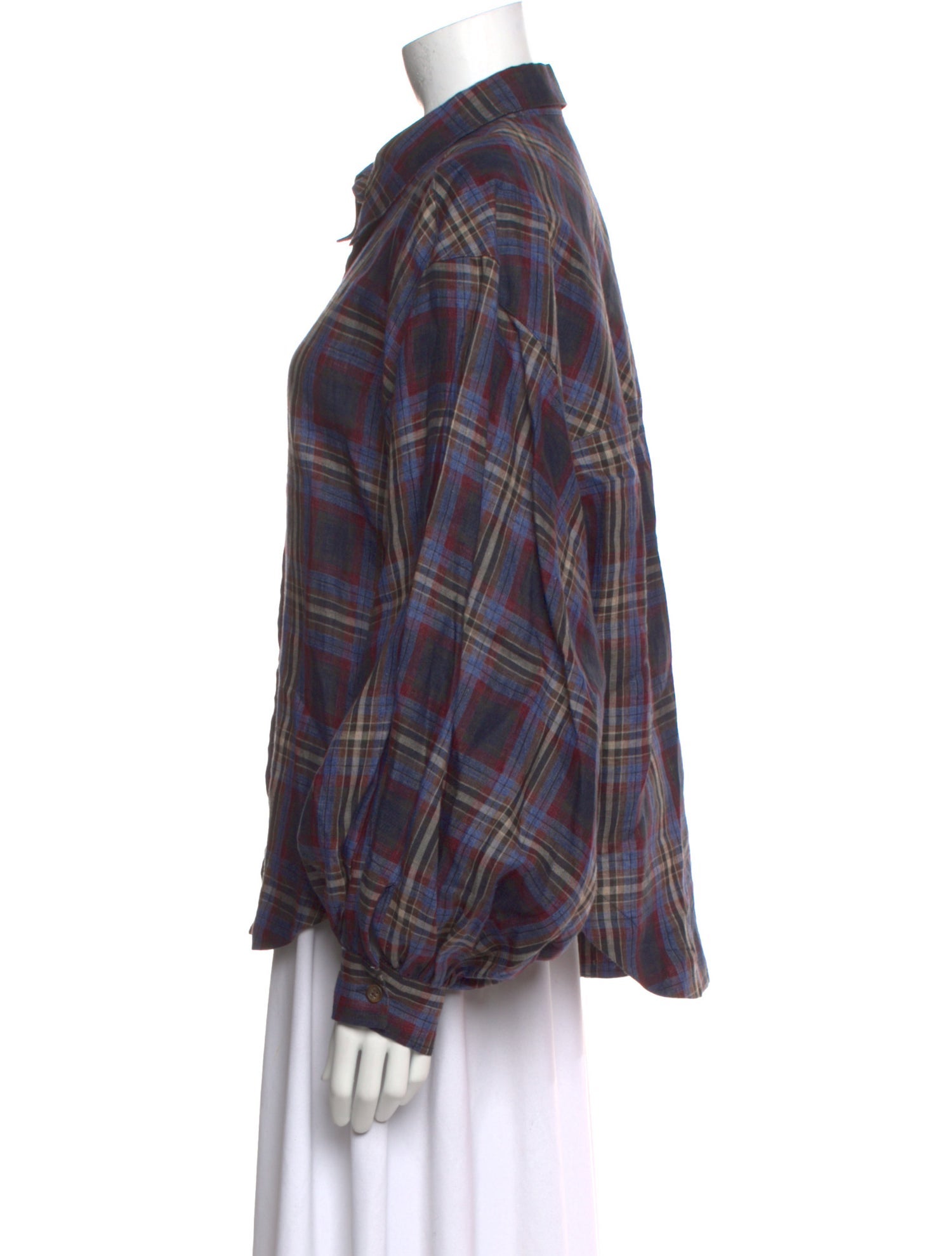 Róhe Linen Plaid Print Button-Up Top