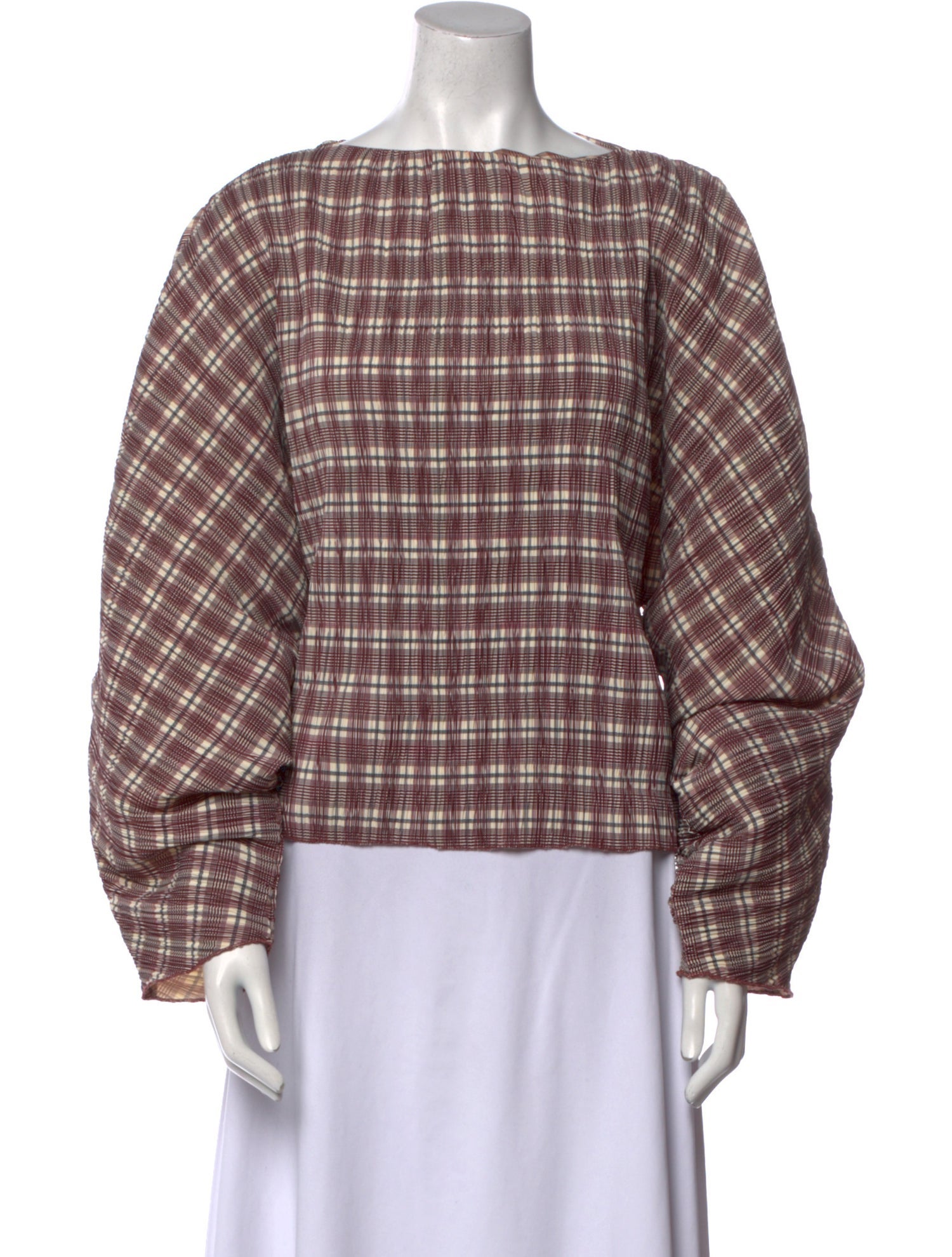 Róhe Plaid Print Bateau Neckline Blouse
