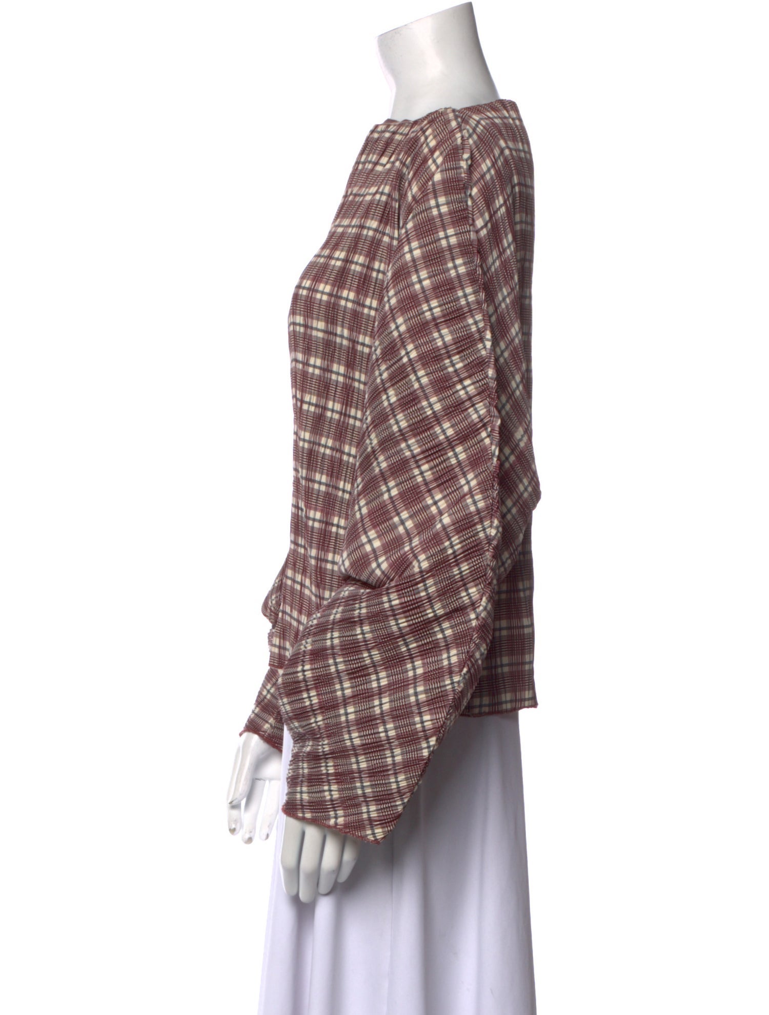 Róhe Plaid Print Bateau Neckline Blouse