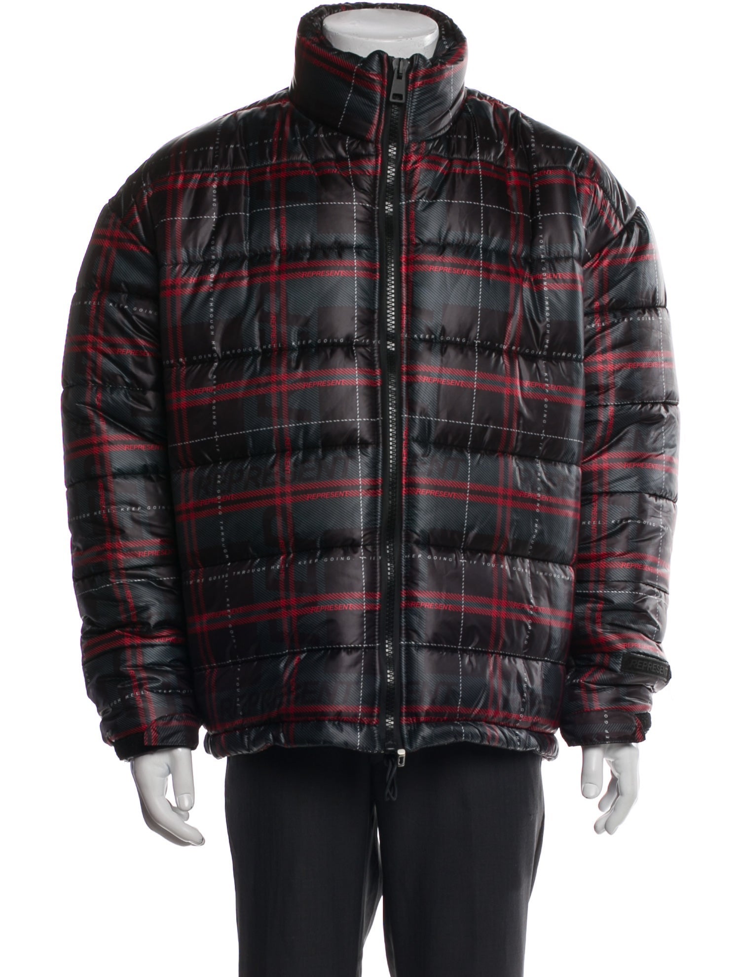 Represent Plaid Print Puffer Coat w/ Tags