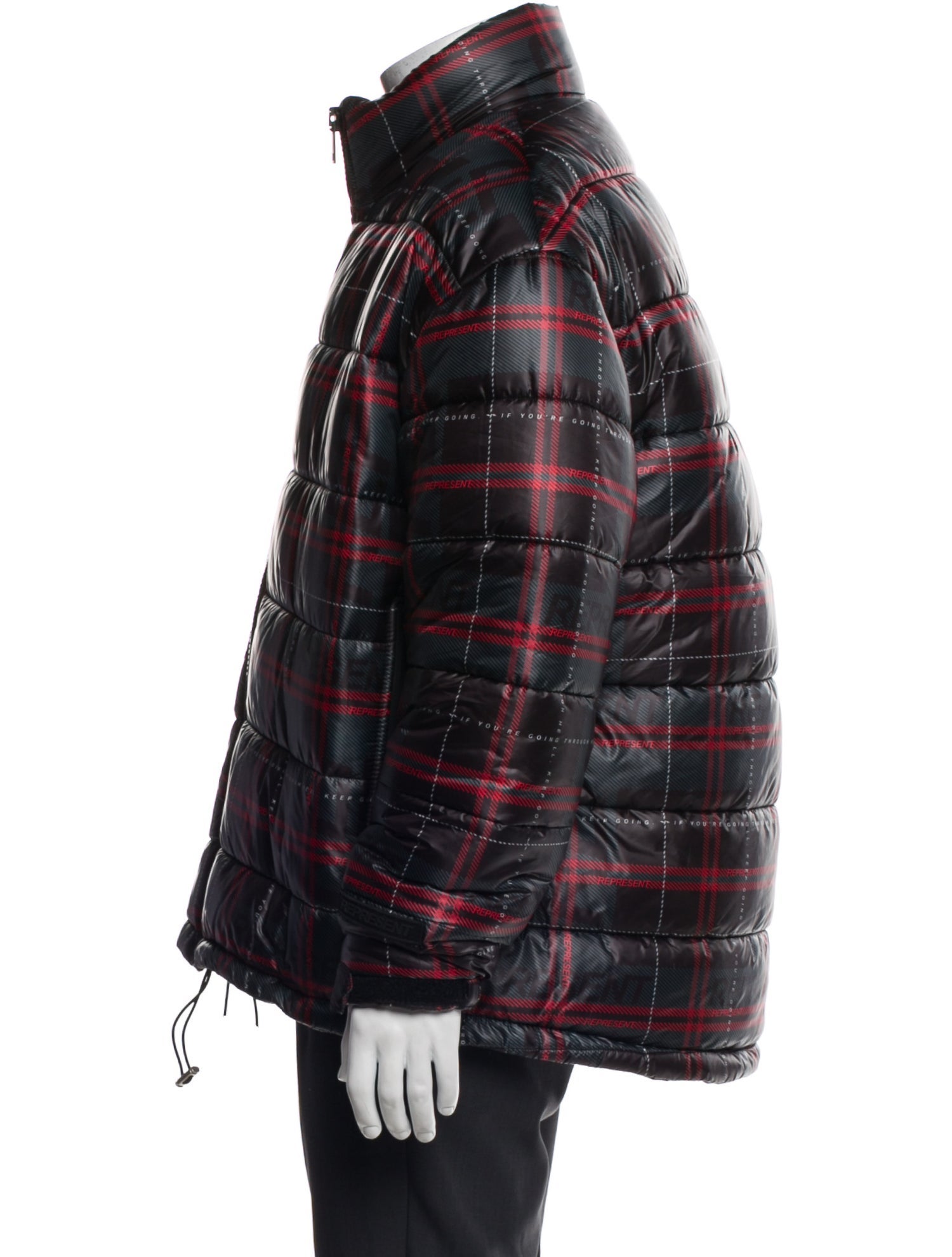Represent Plaid Print Puffer Coat w/ Tags