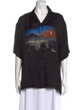 Represent Printed Short Sleeve Button-Up Top