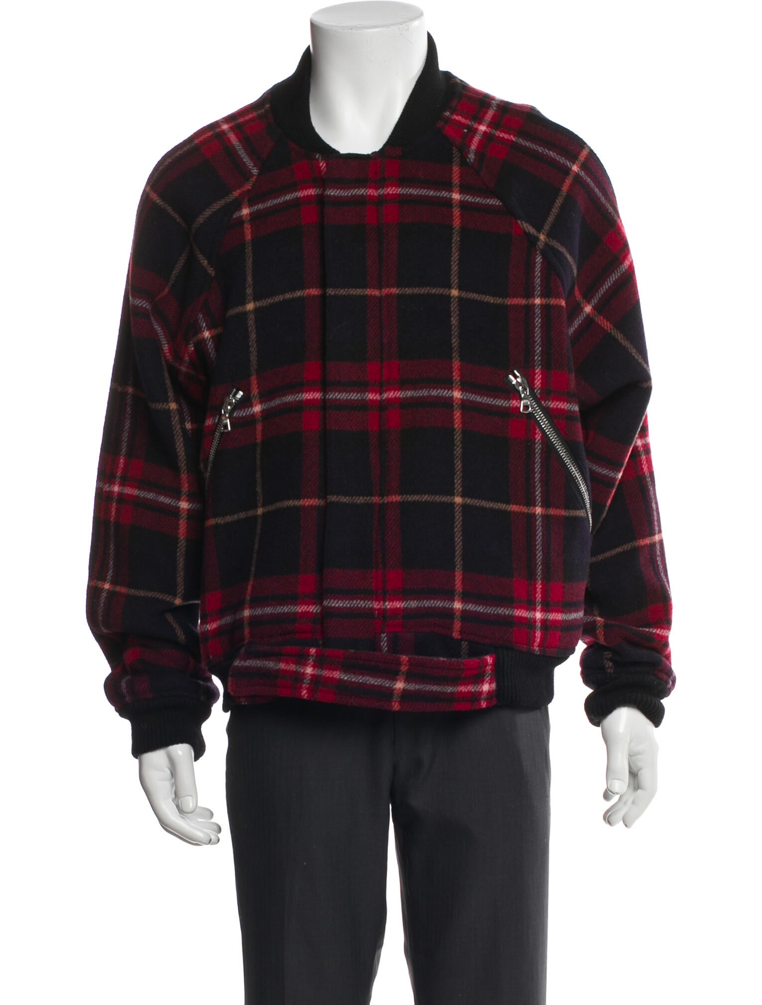 Represent Wool Plaid Print Bomber Jacket