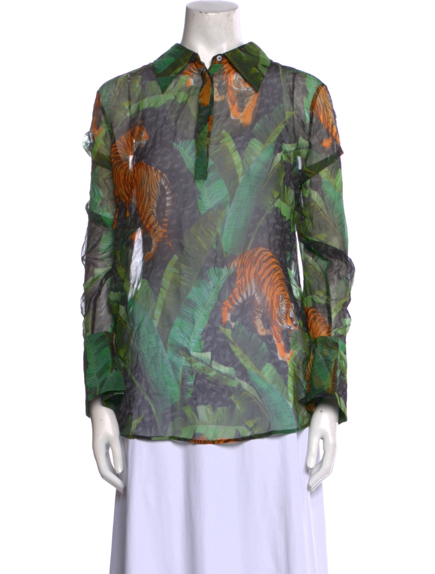 Retrofête Silk Printed Button-Up Top