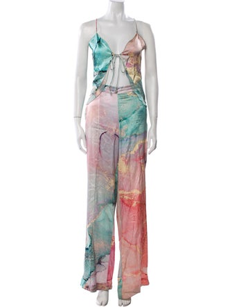 Retrofête Silk Colorblock Pattern Pant Set