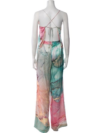 Retrofête Silk Colorblock Pattern Pant Set