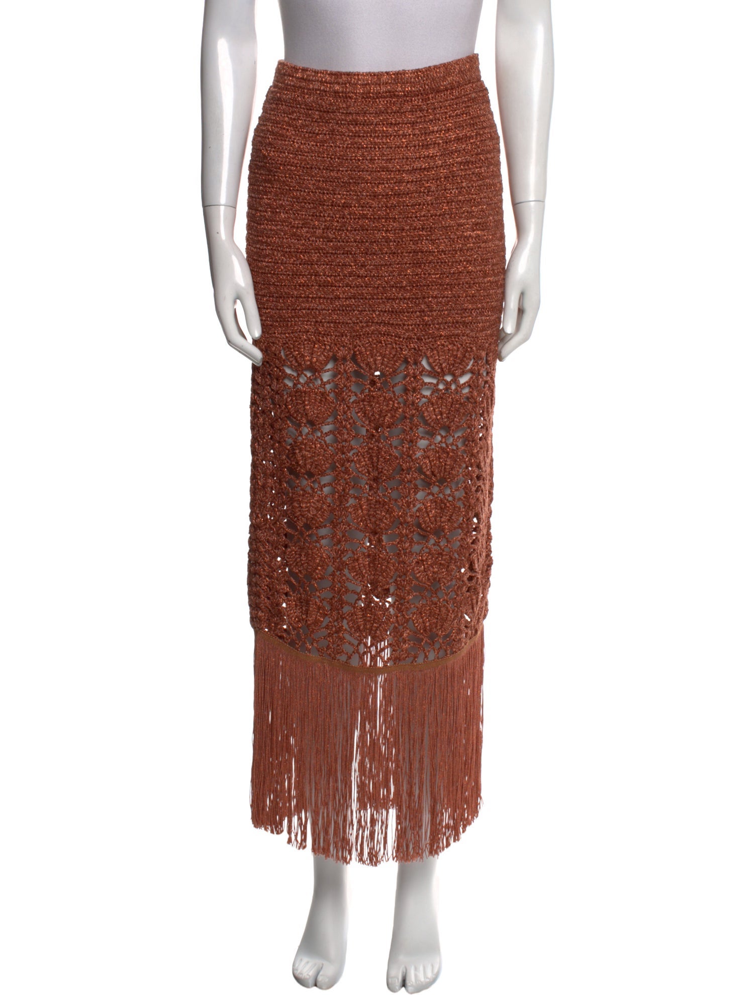 Retrofête Fringe Trim Accent Knee-Length Skirt