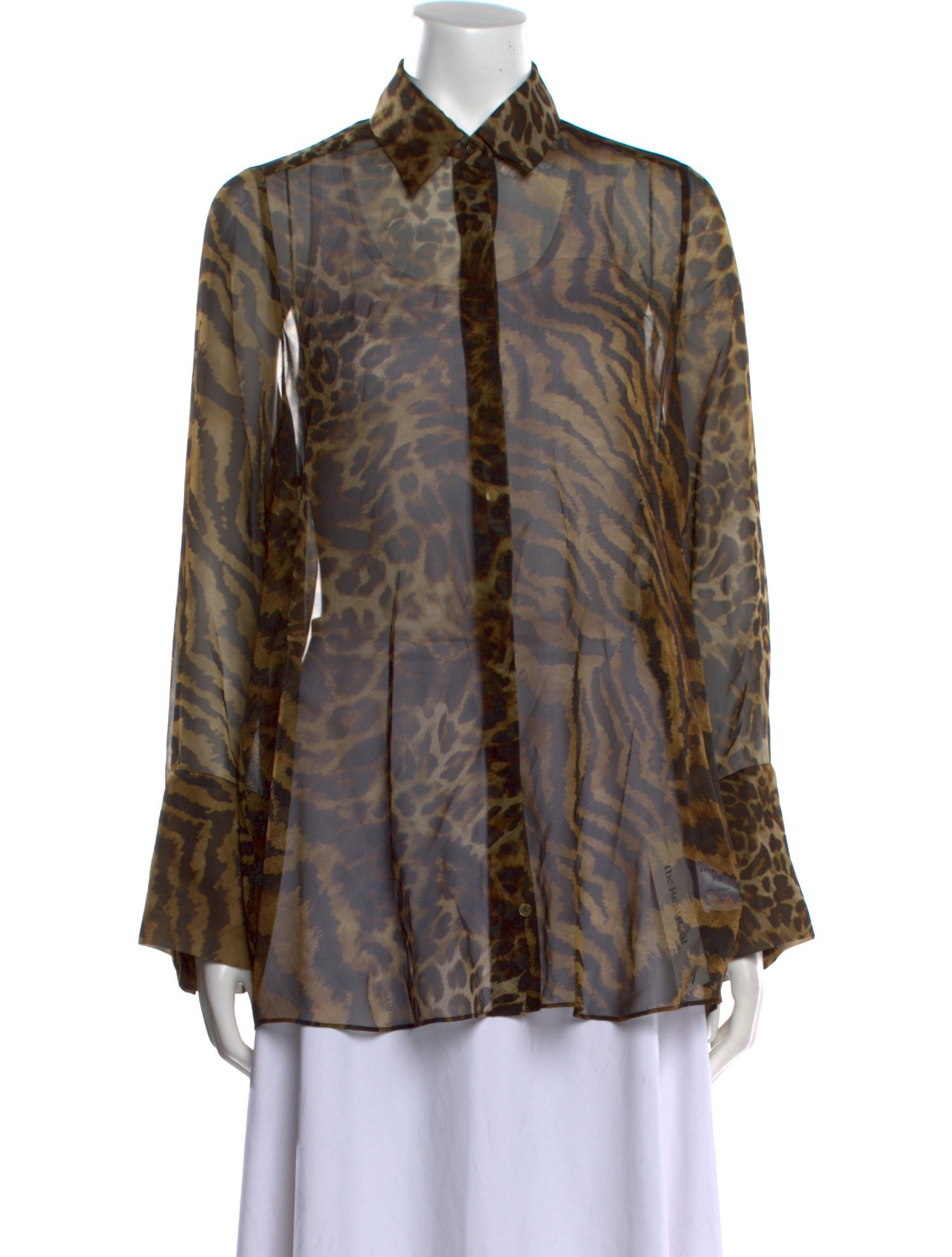Retrofête Silk Animal Print Button-Up Top