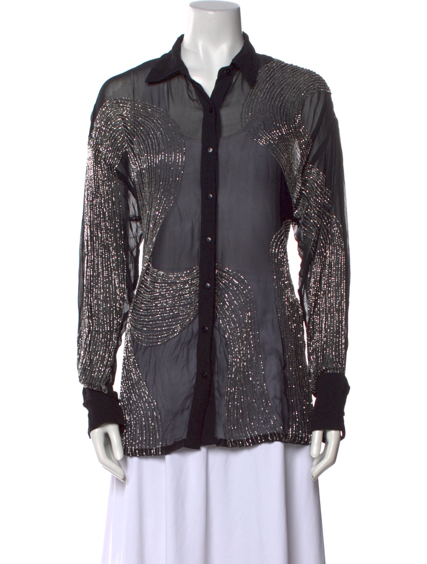 Retrofête Lace Pattern Long Sleeve Button-Up Top