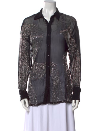 Retrofête Lace Pattern Long Sleeve Button-Up Top