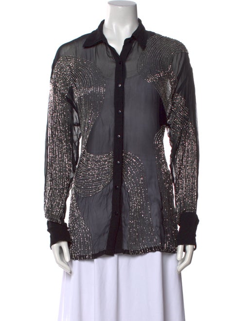 Retrofête Lace Pattern Long Sleeve Button-Up Top