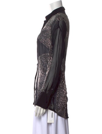 Retrofête Lace Pattern Long Sleeve Button-Up Top