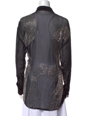 Retrofête Lace Pattern Long Sleeve Button-Up Top