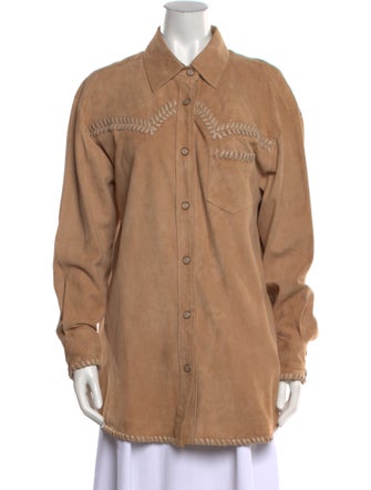 Retrofête Leather Long Sleeve Button-Up Top