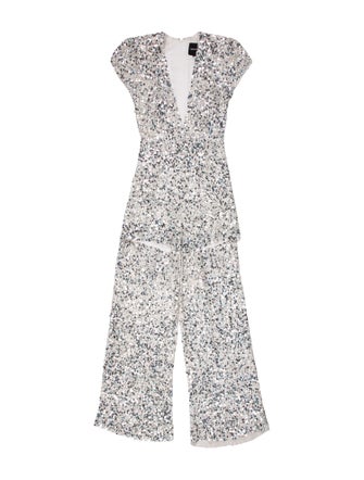 Retrofête Patterned V-Neck Jumpsuit