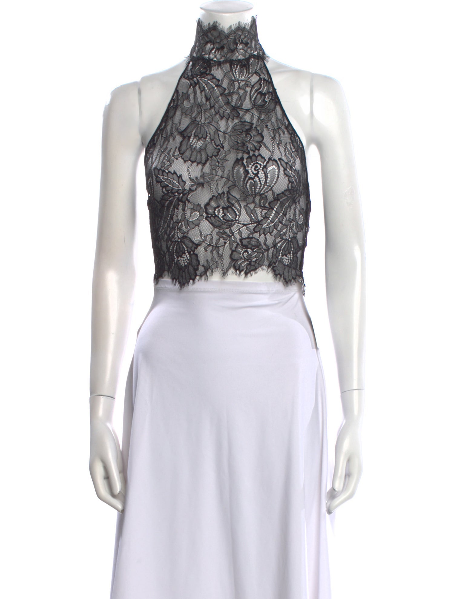 Retrofête Lace Pattern Mock Neck Crop Top