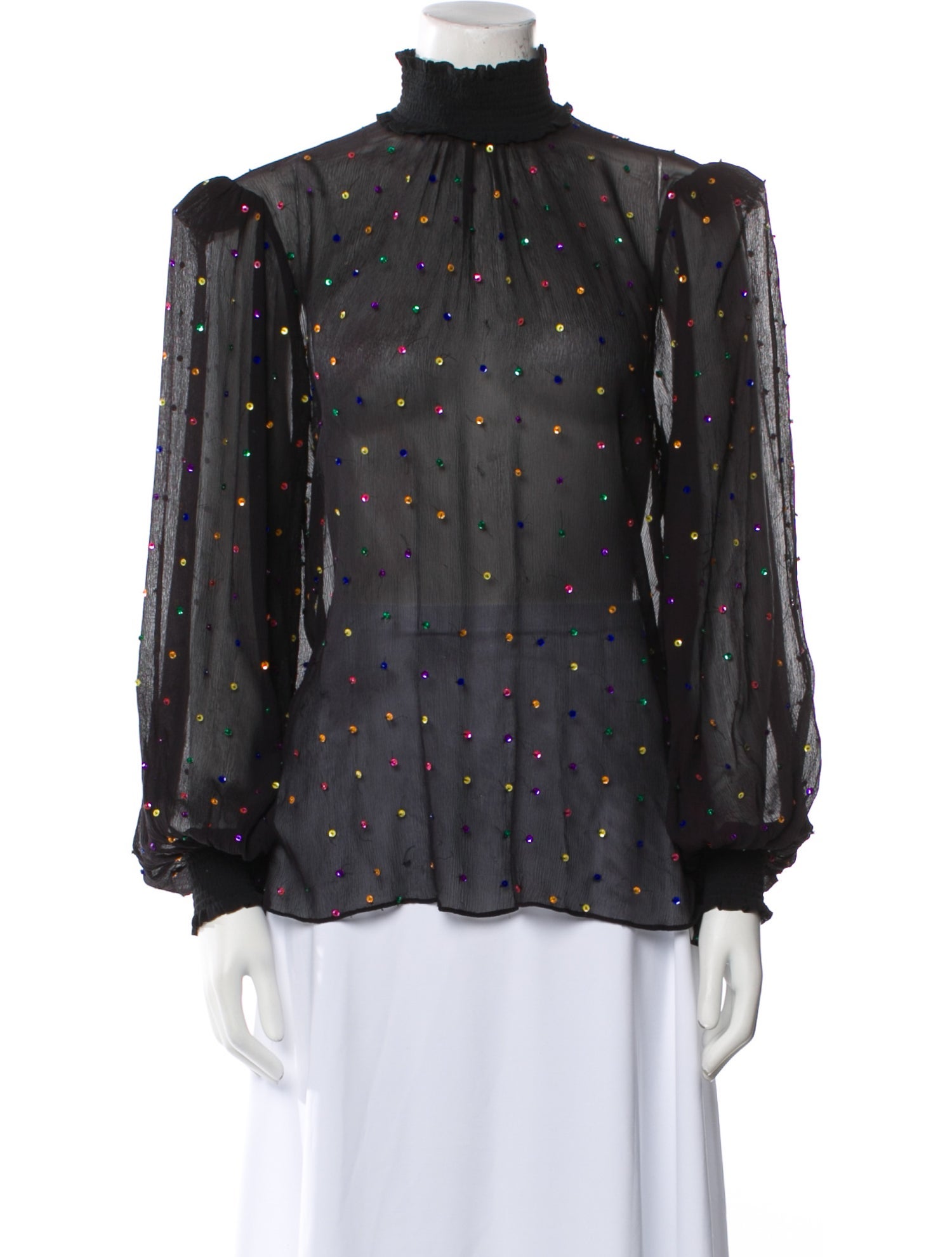 Retrofête Polka Dot Print Mock Neck Blouse