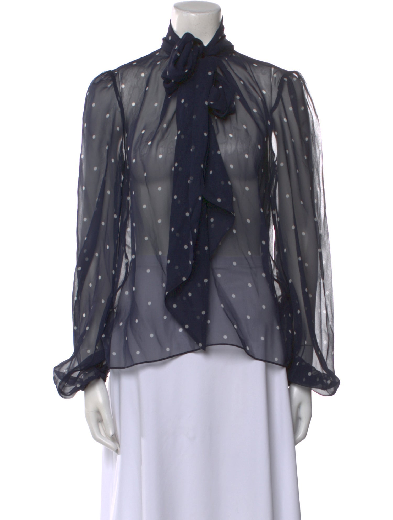 Retrofête Silk Polka Dot Print Button-Up Top