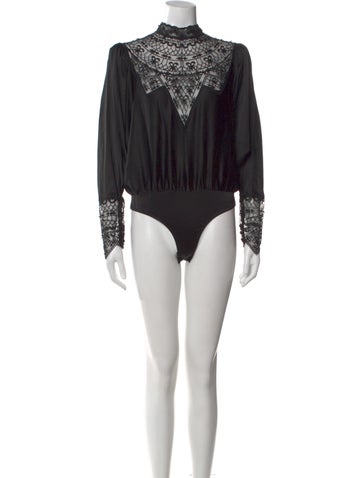 Pre-owned Retroféte Silk Lace Pattern Bodysuit W/ Tags In Blue