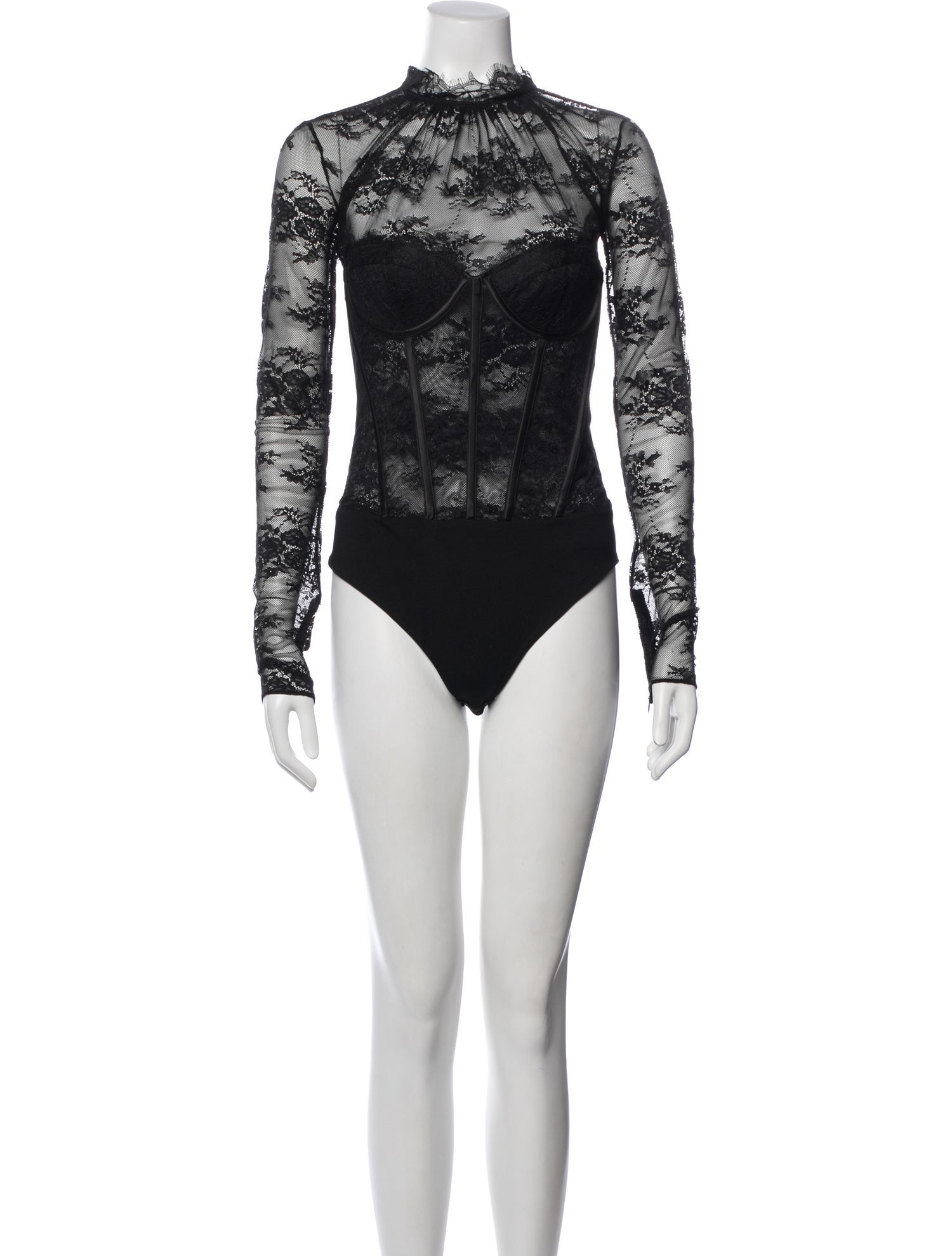 Retrofête Lace Pattern Mock Neck Bodysuit
