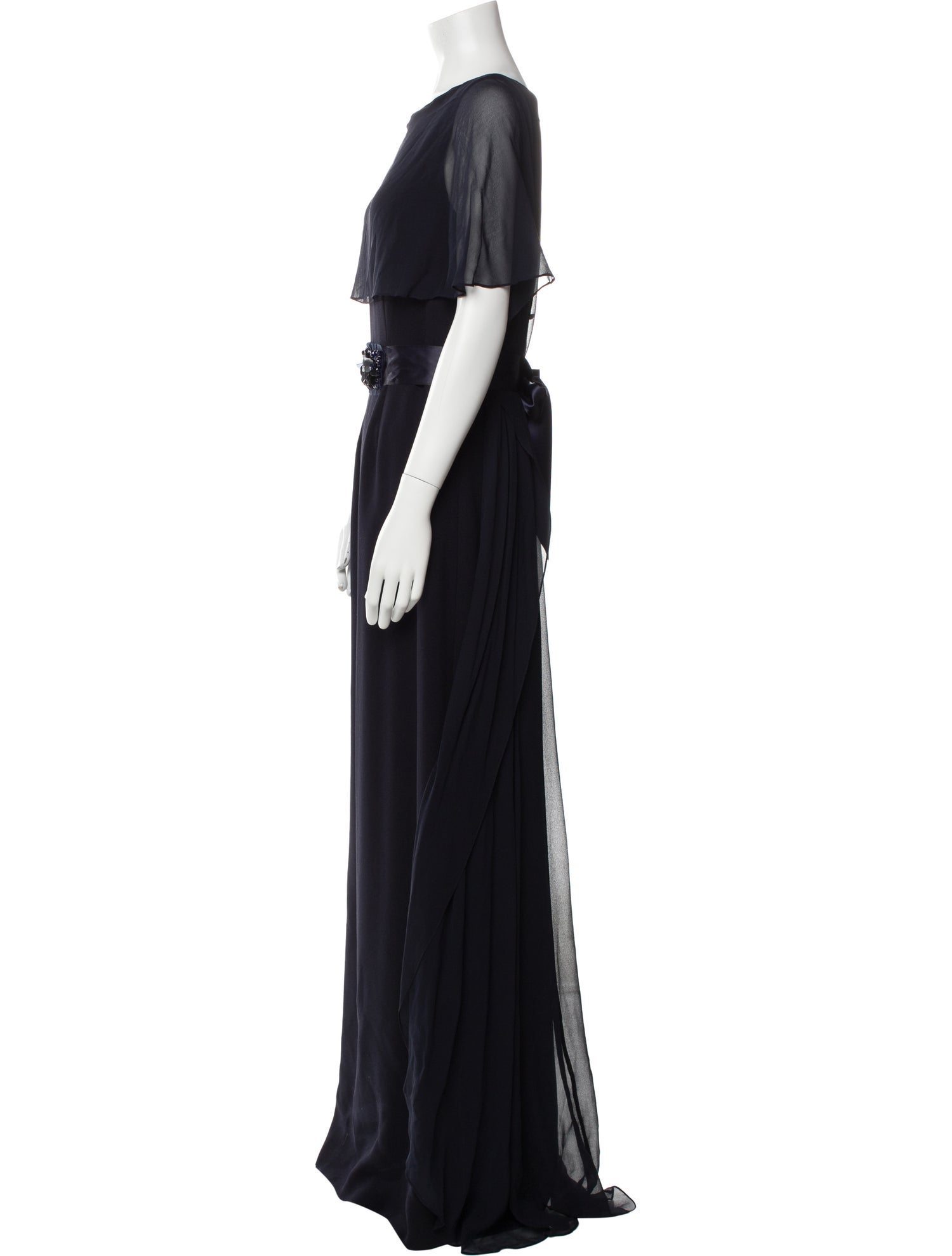 Rickie Freeman Bateau Neckline Long Dress