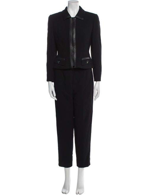 Rickie Freeman Wool Leather Trim Embellishment Pantsuit