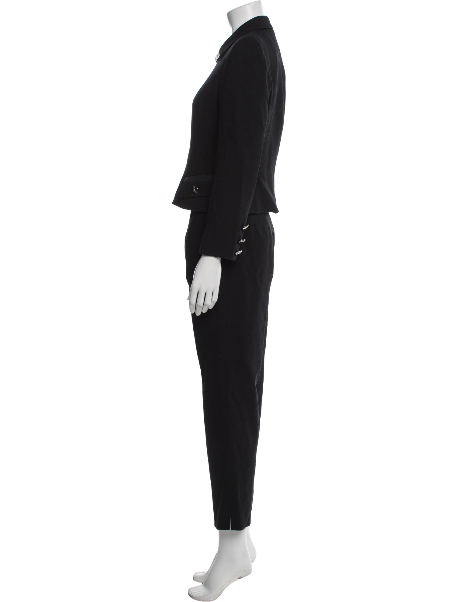 Rickie Freeman Wool Leather Trim Embellishment Pantsuit