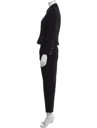 Rickie Freeman Wool Leather Trim Embellishment Pantsuit