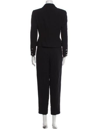 Rickie Freeman Wool Leather Trim Embellishment Pantsuit