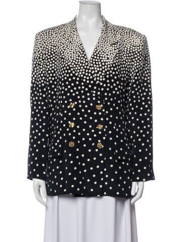 Pre-owned Rickie Freeman Silk Polka Dot Print Blazer In Blue