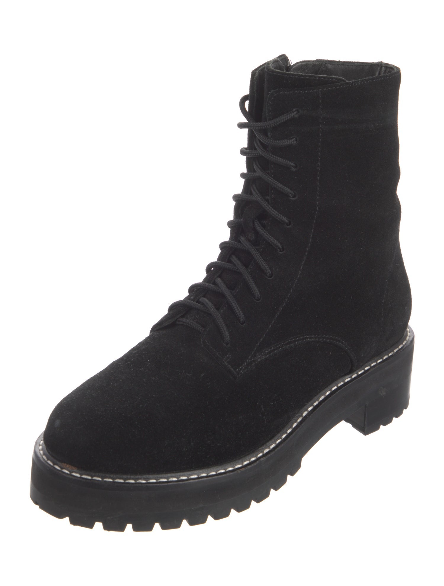 Reformation Suede Whipstitch Trim Combat Boots
