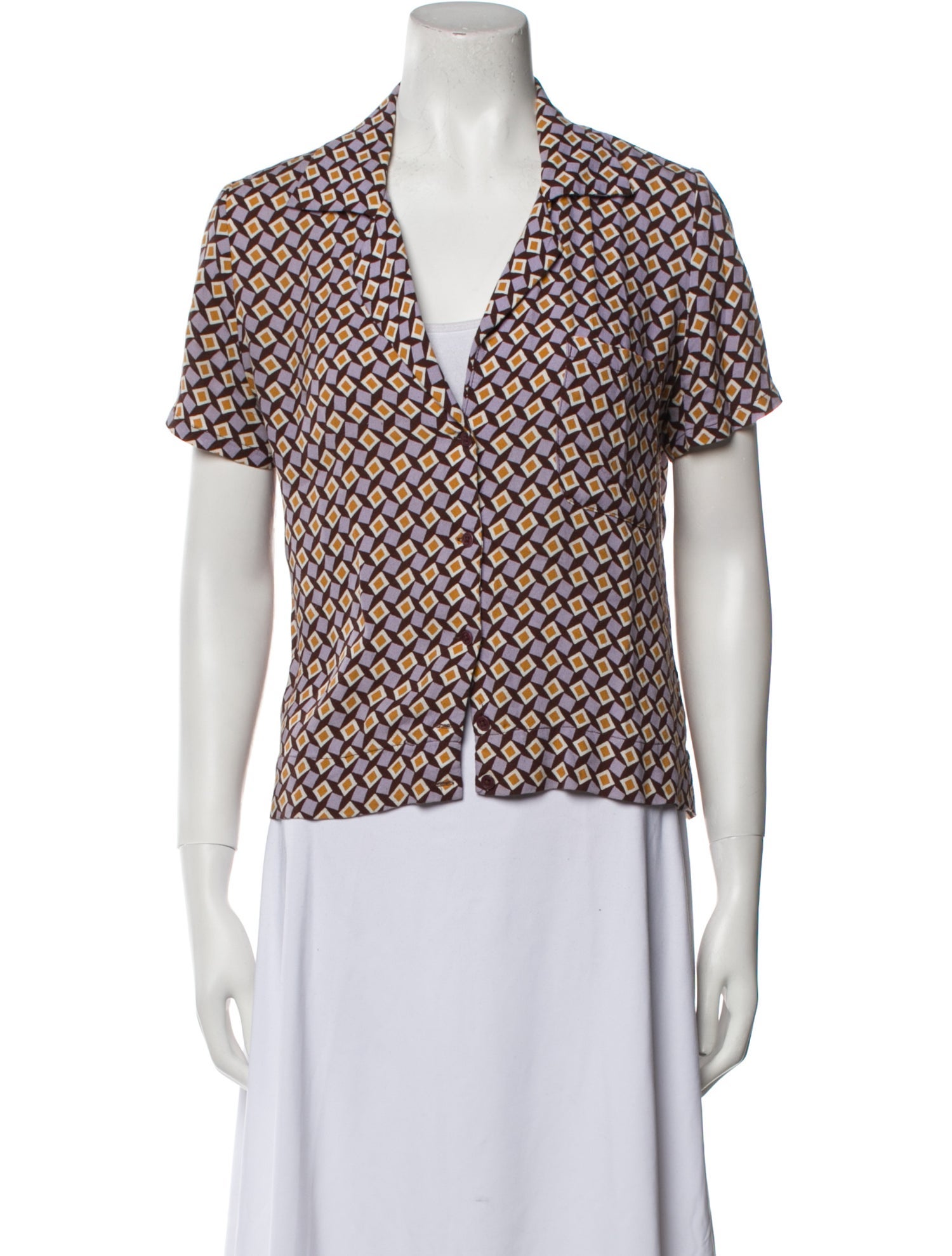 Reformation Printed V-Neck Button-Up Top