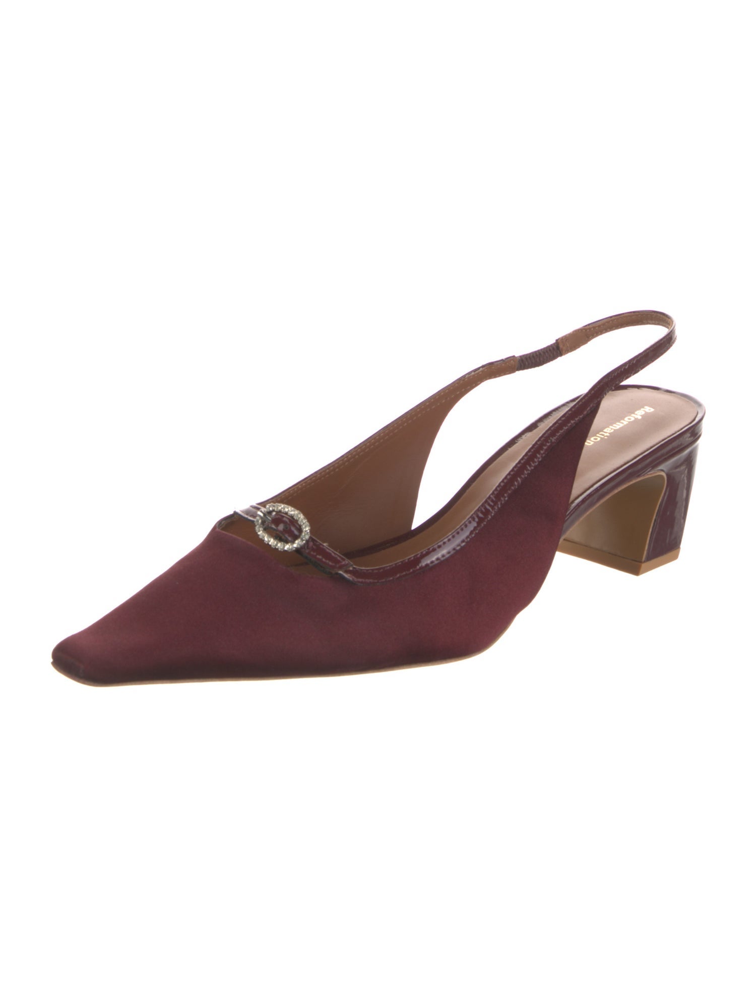 Reformation Satin Crystal Embellishments Slingback Sandals