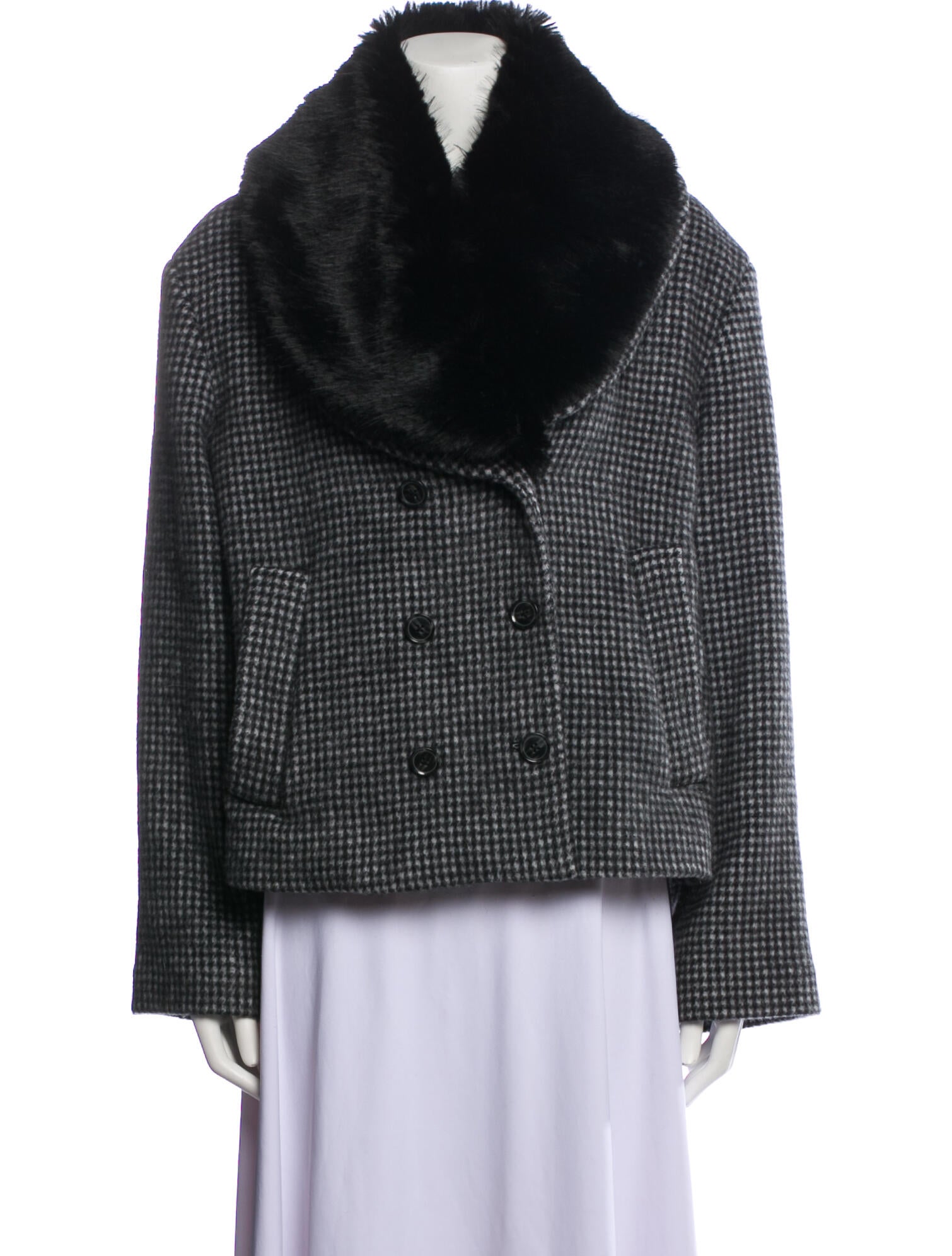 Reformation Wool Houndstooth Print Faux Fur Jacket