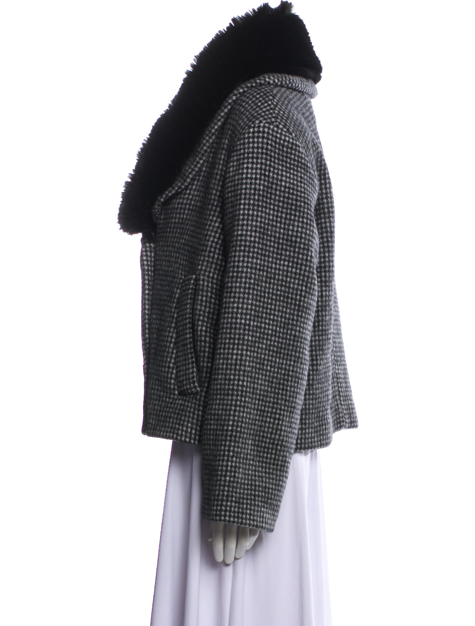 Reformation Wool Houndstooth Print Faux Fur Jacket