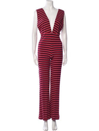 Reformation Striped Plunge Neckline Jumpsuit