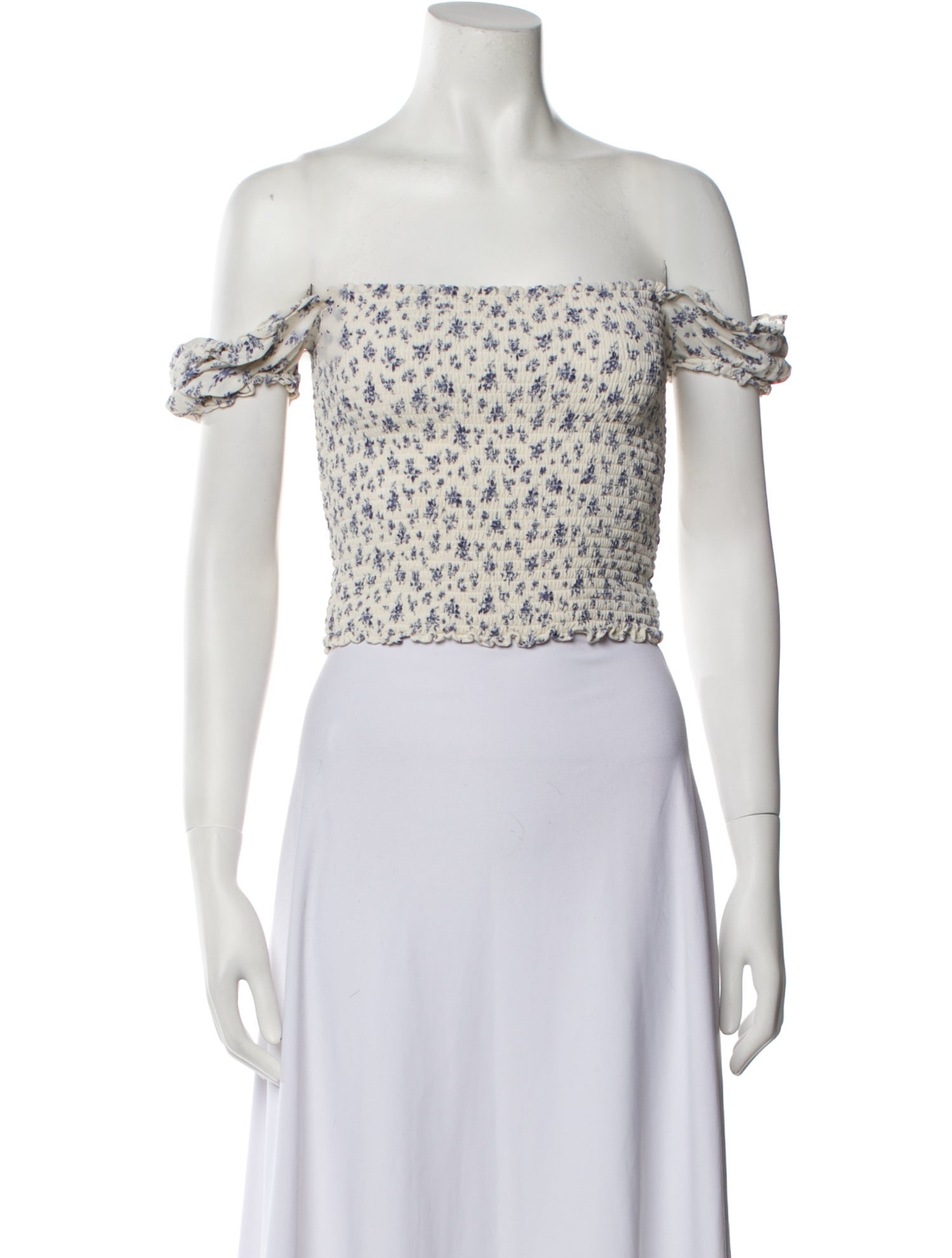 Reformation Floral Print Off-The-Shoulder Crop Top