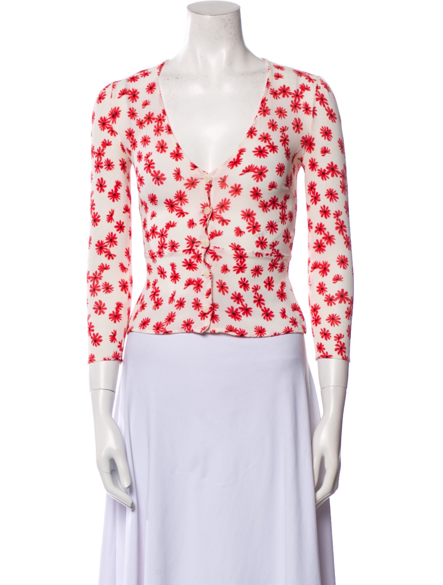 Reformation Floral Print V-Neck Crop Top