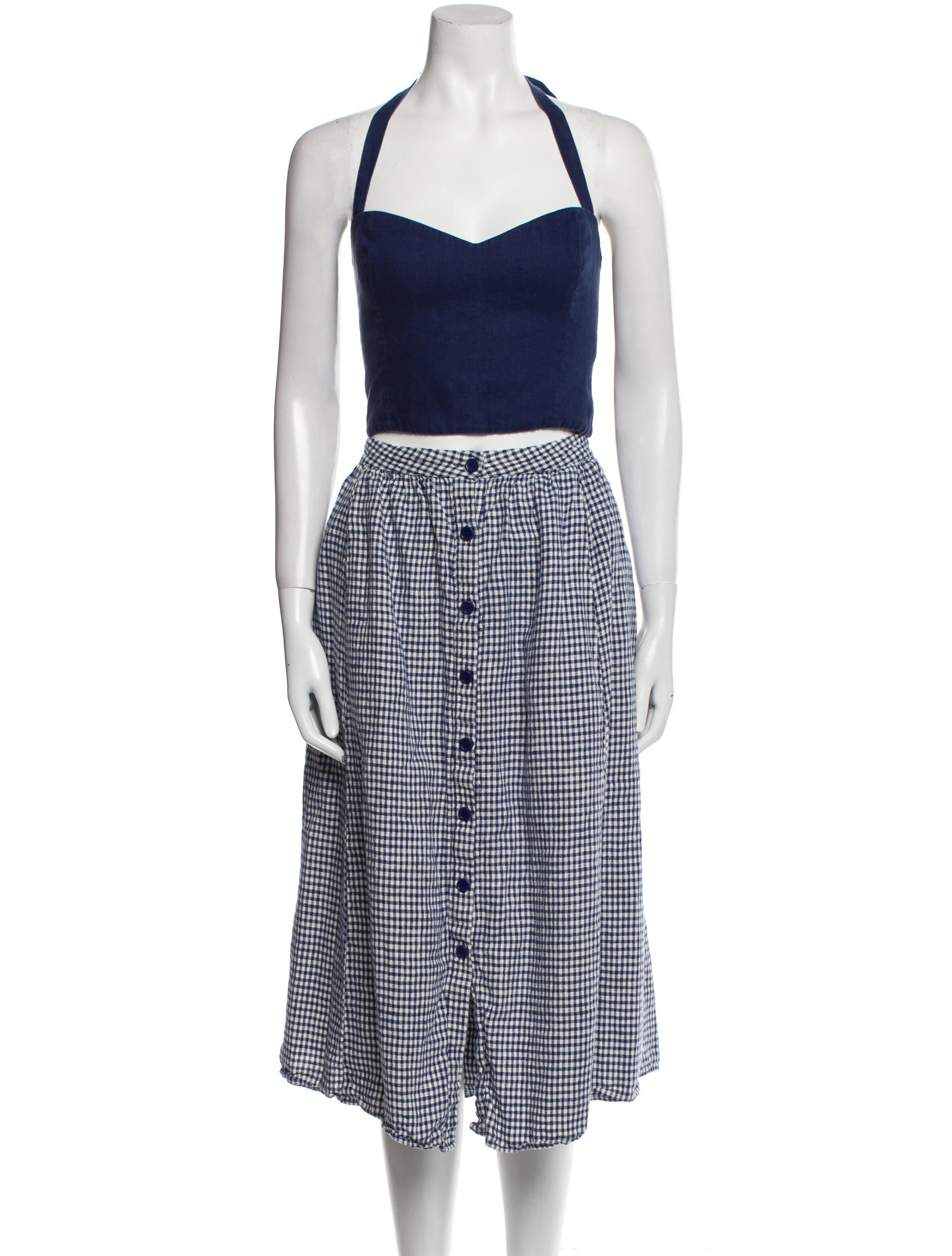 Reformation Linen Plaid Print Skirt Set