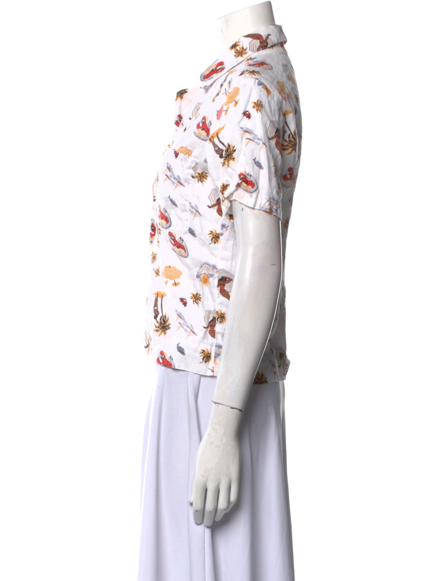 Reformation Linen Floral Print Button-Up Top