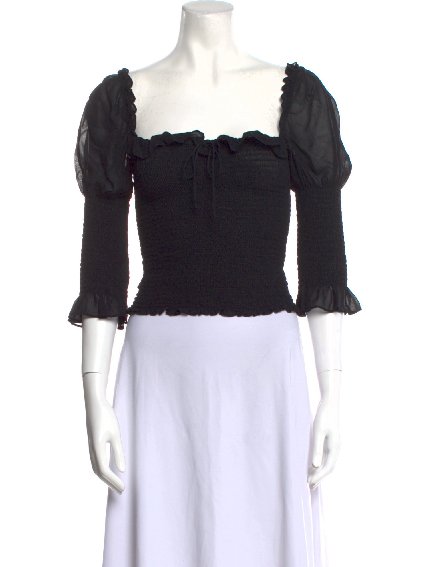 Reformation Square Neckline Three-Quarter Sleeve Crop Top