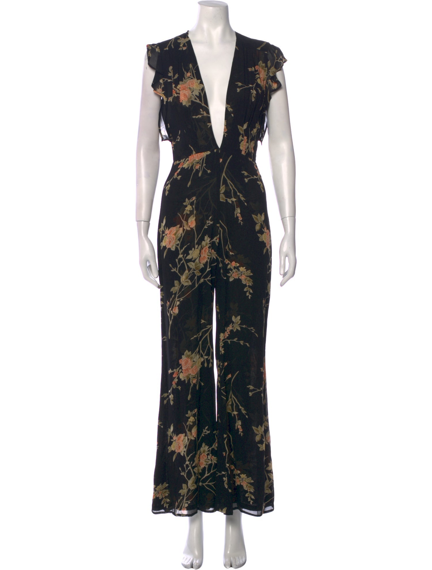 Reformation Floral Print Plunge Neckline Jumpsuit